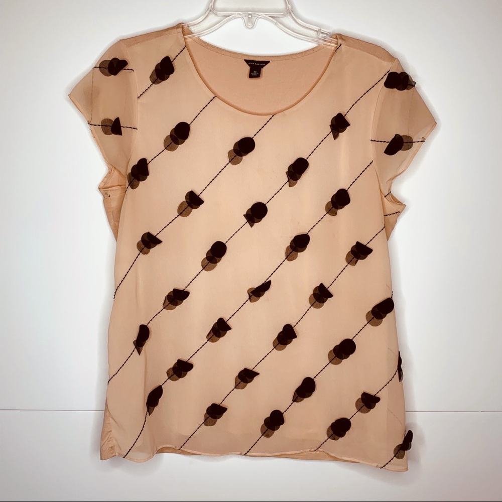 Ann Taylor Pink and Black Chiffon Blouse Sz M